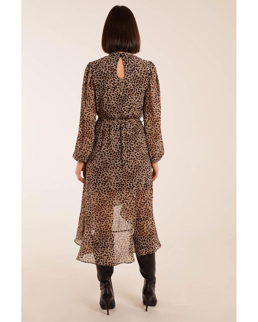 Blue Vanilla Brown High Neck Wrap Midi Dress