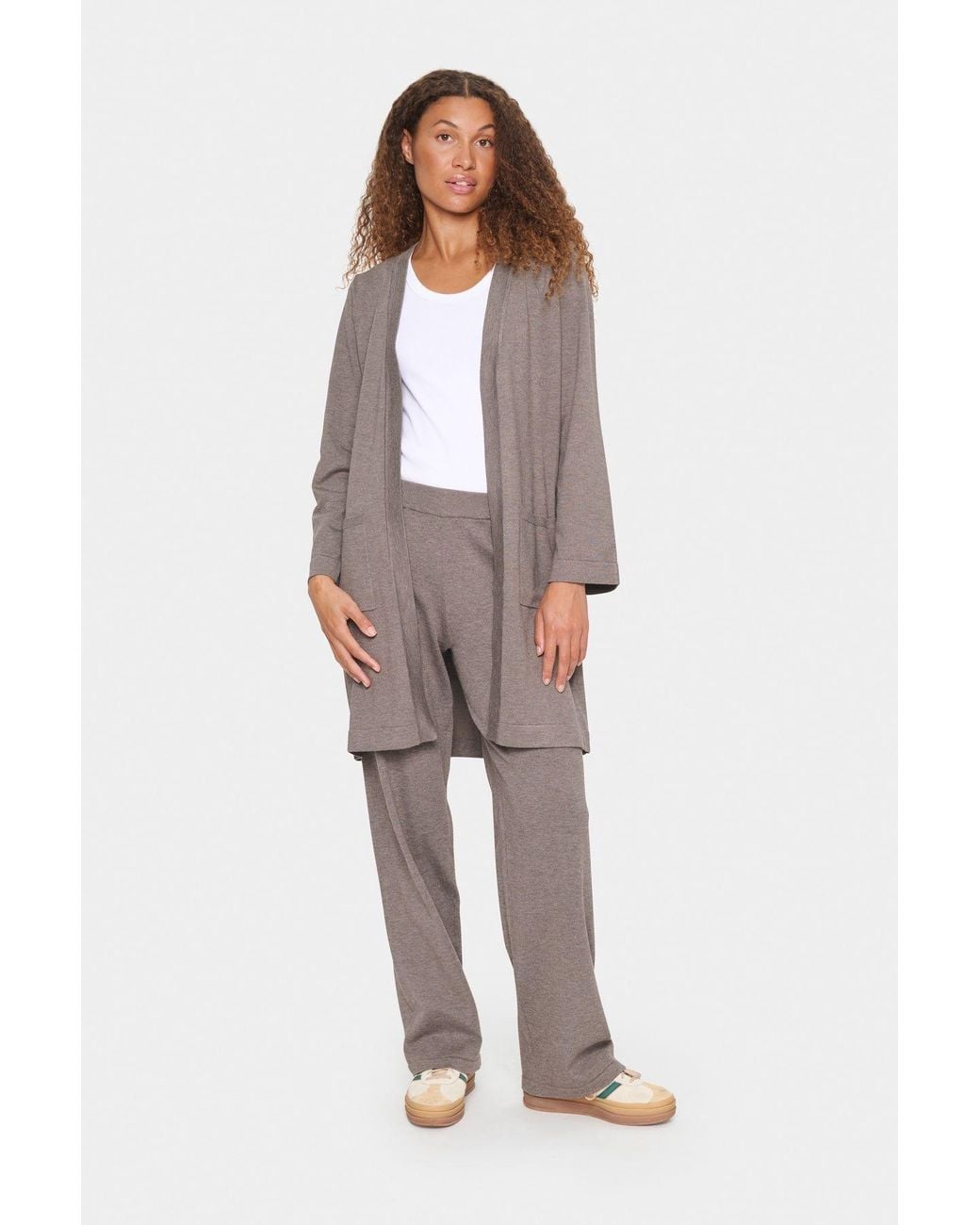 Saint Tropez Gray Kila Open Front Above Knee Cardigan