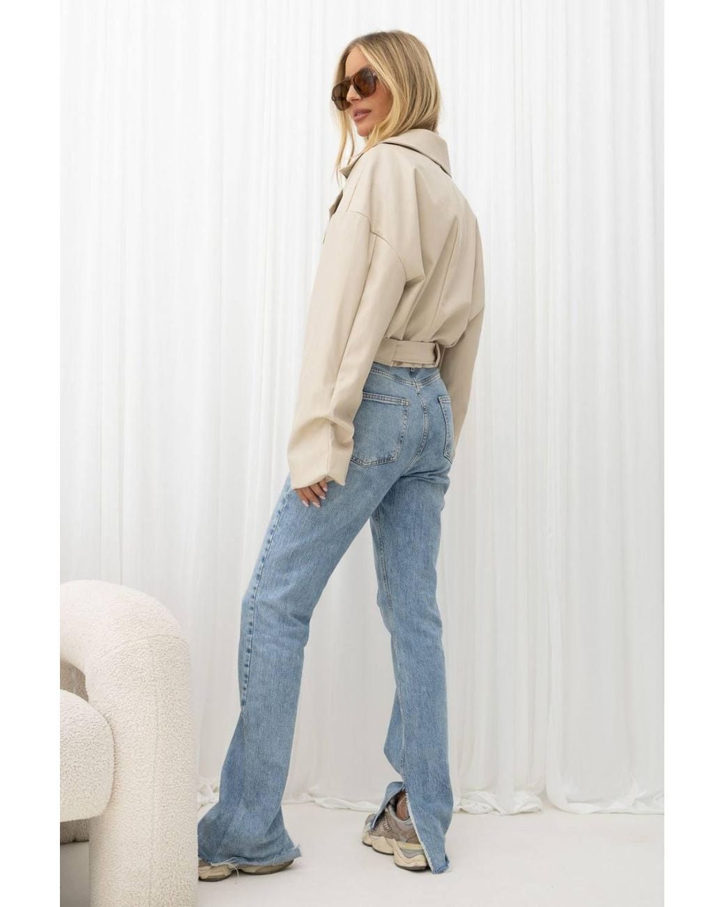 Love Lace Natural Summer Leather Jacket With Belt & Pockets