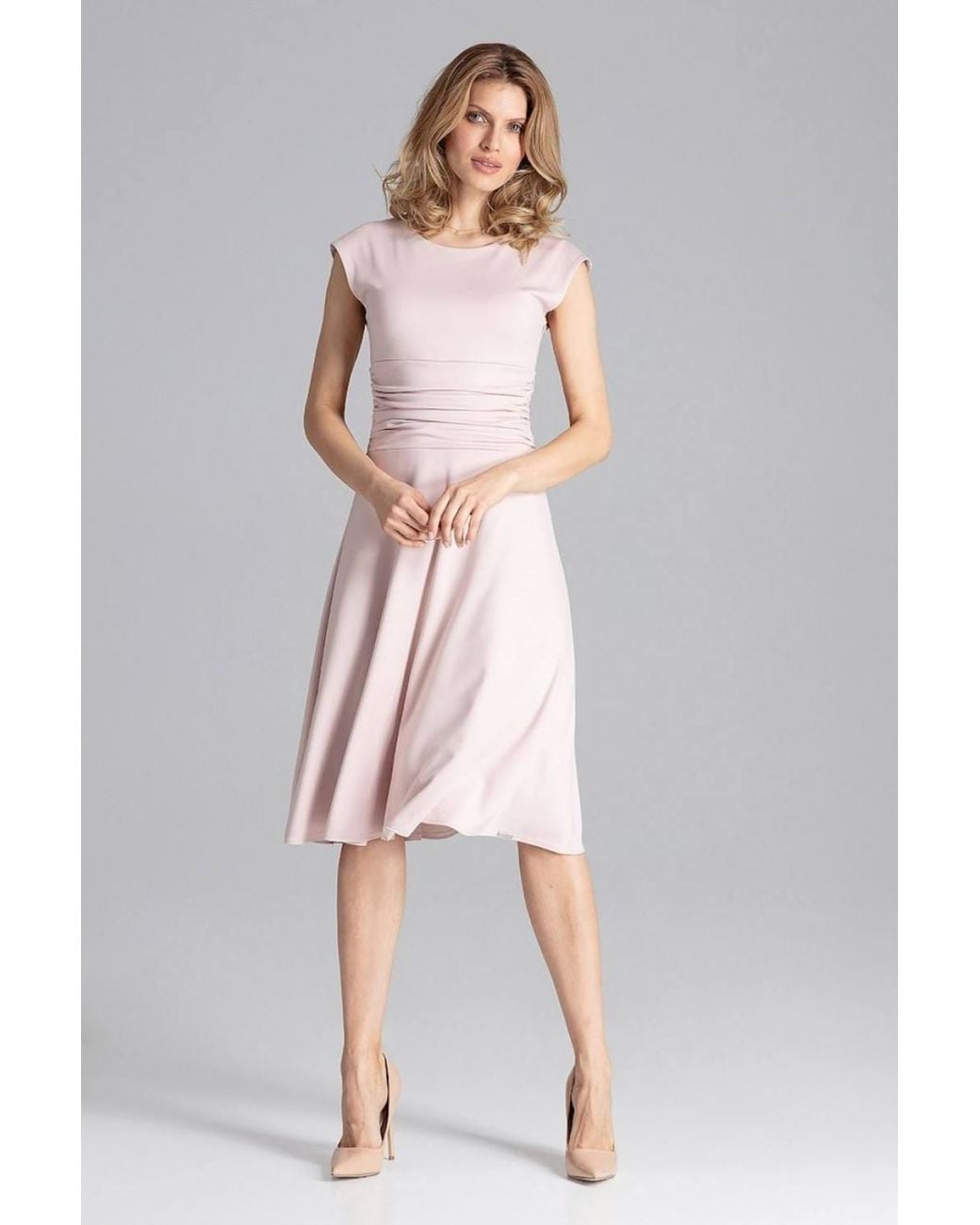 Love Lace Pink Creased Waist Flare Dress With Side Zip