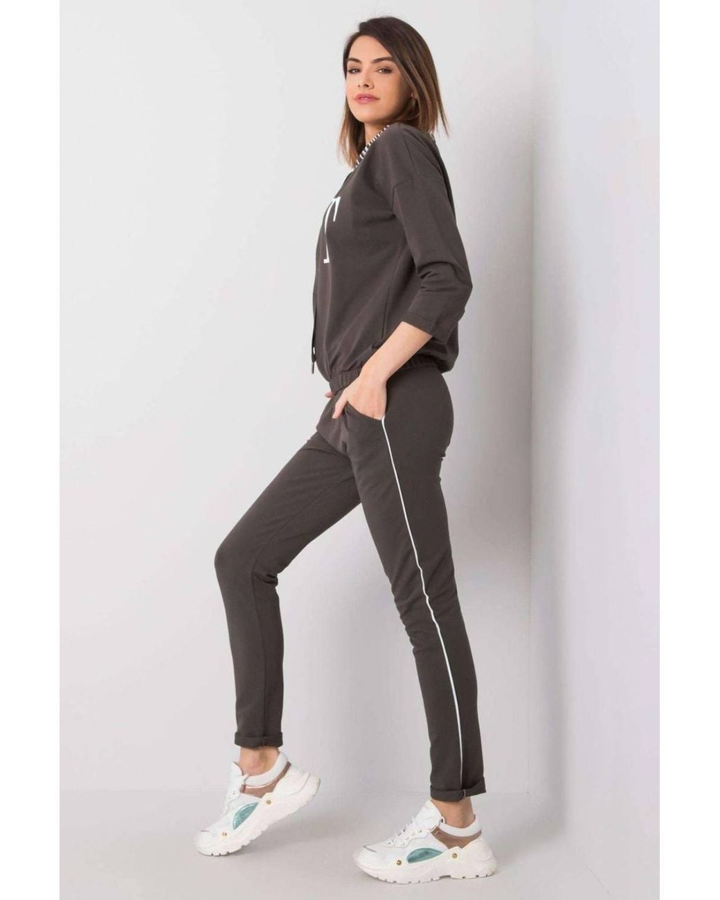 Love Lace Gray 3/4 Sleeve Sweatshirt Tracksuit Set