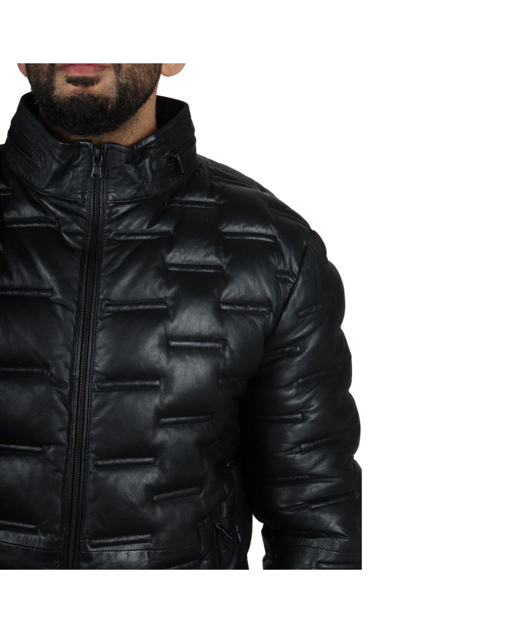 TruClothing Black Puffer Quilted Real Leather Waist Length Jacket for men