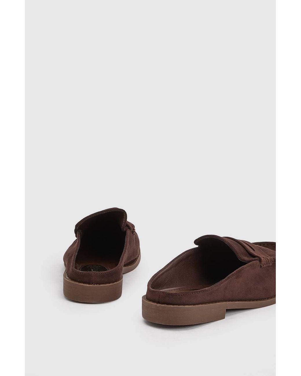 Oasis Brown Raeghan Faux Suede Loafer Style Footbed Flat Mules