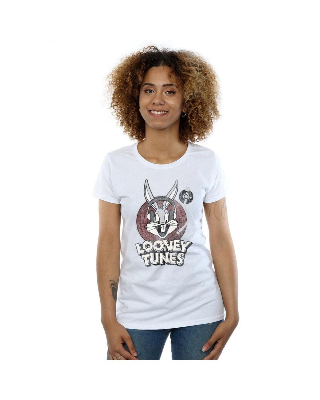 Looney Tunes White Bugs Bunny Logo Cotton T-Shirt