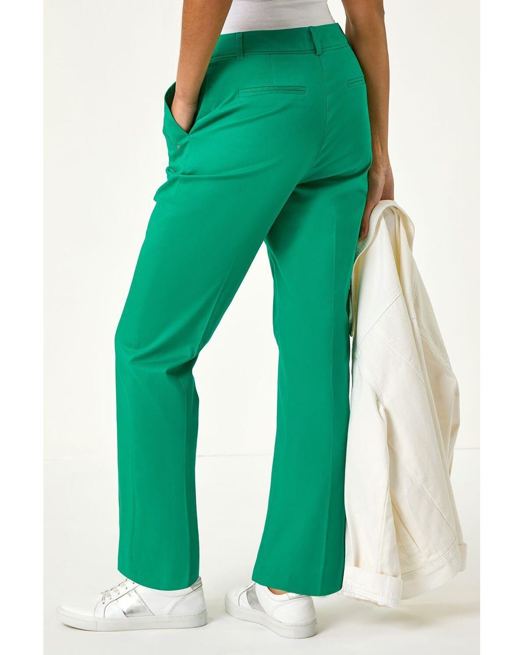 Roman Green Cotton Full Length Stretch Trouser