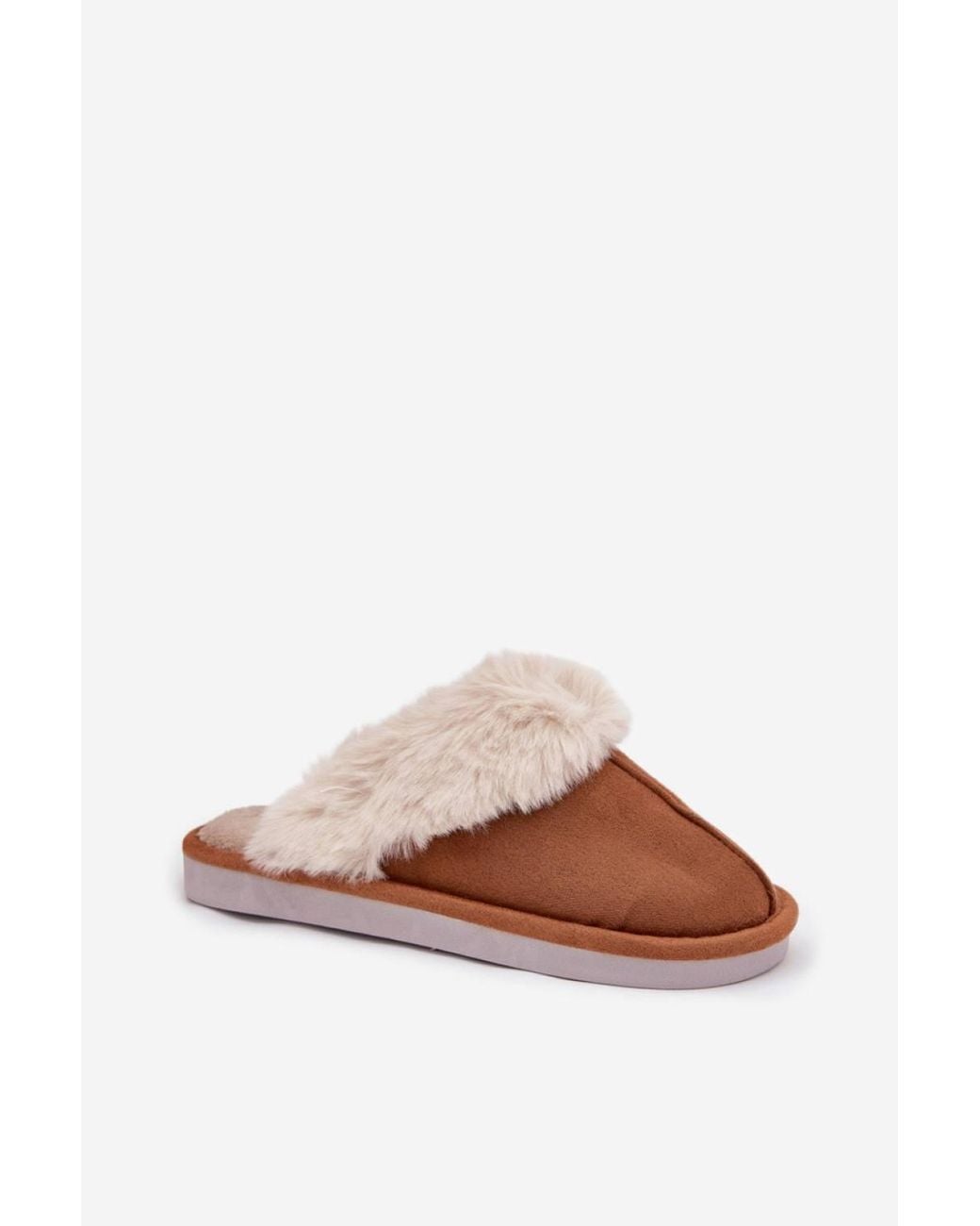 Love Lace Brown Warm Insulated Suede Slippers With Fur Trim Covered Toes