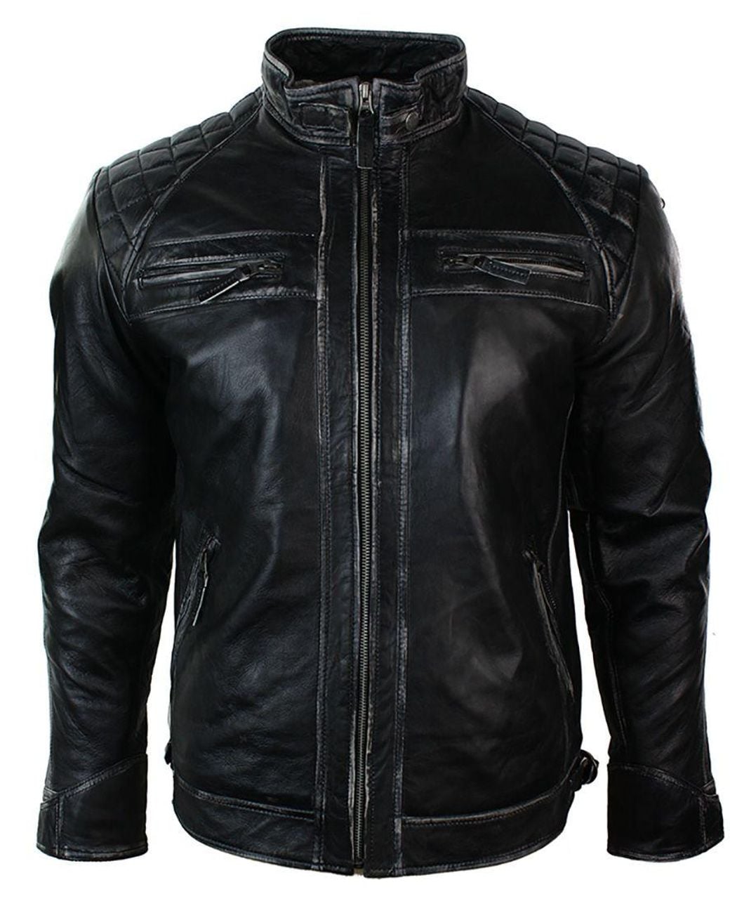 TruClothing Black Zipped Soft Leather Short Biker Jacket for men