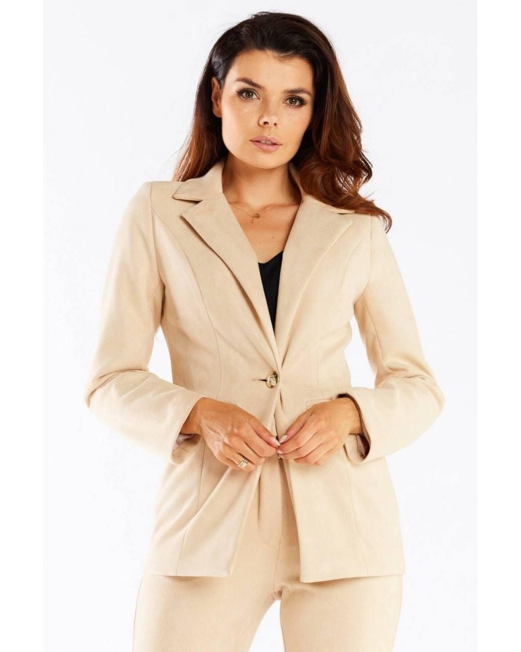 Love Lace Natural Elegant Shawl Collar Jacket With Golden Button Style 166822
