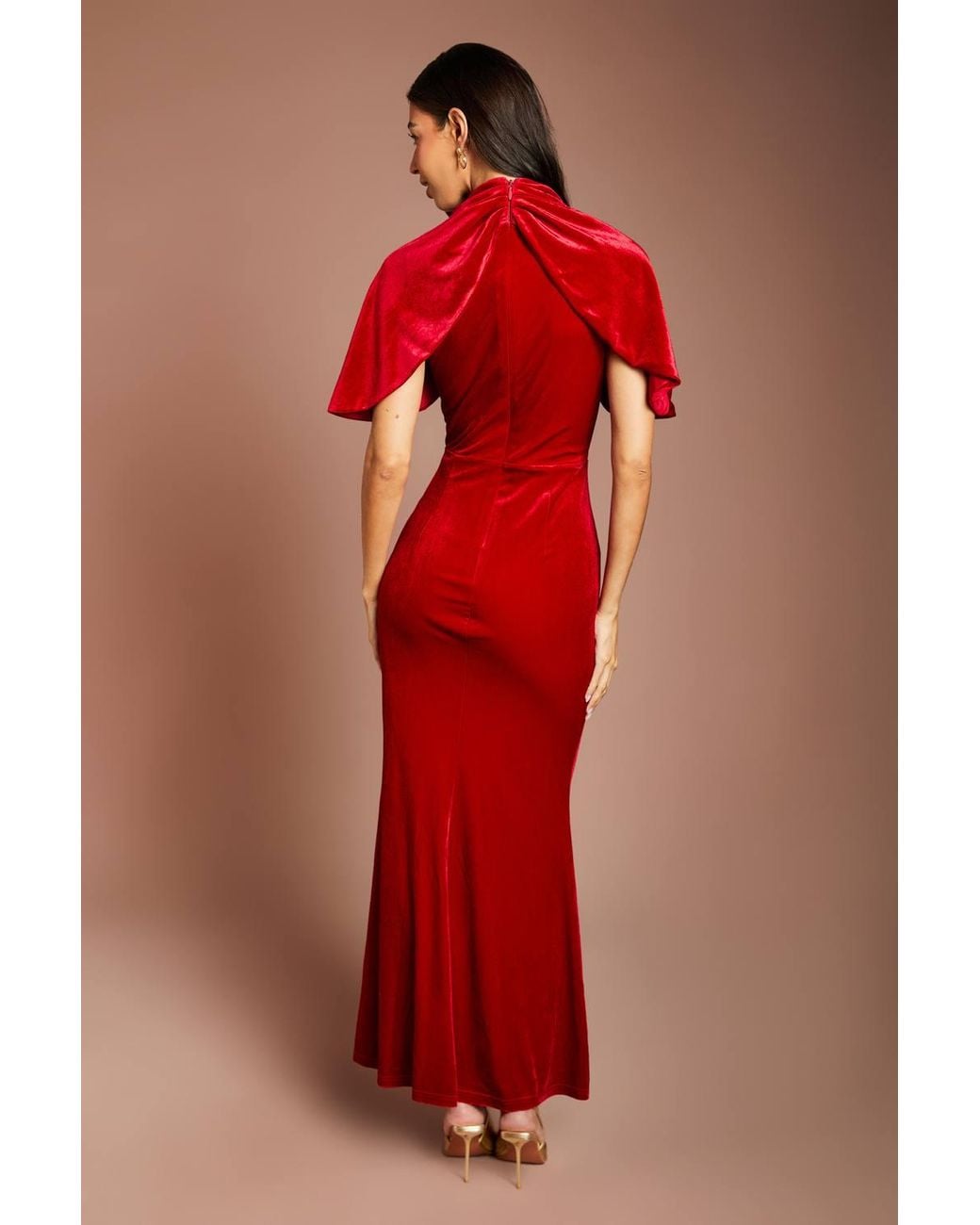 Coast Red Velvet Cape Detail Maxi Dress