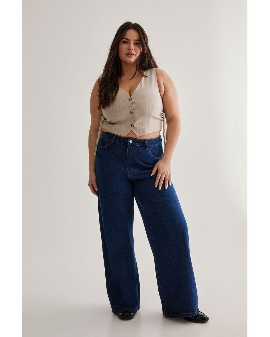 Nasty Gal Blue Plus Tailored Pinstripe Tie Side Vest