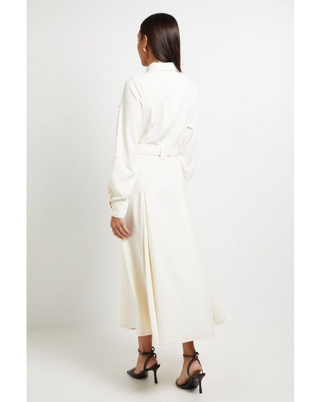 PRINCIPLES Natural Contrast Stitch Belted Utility Dress