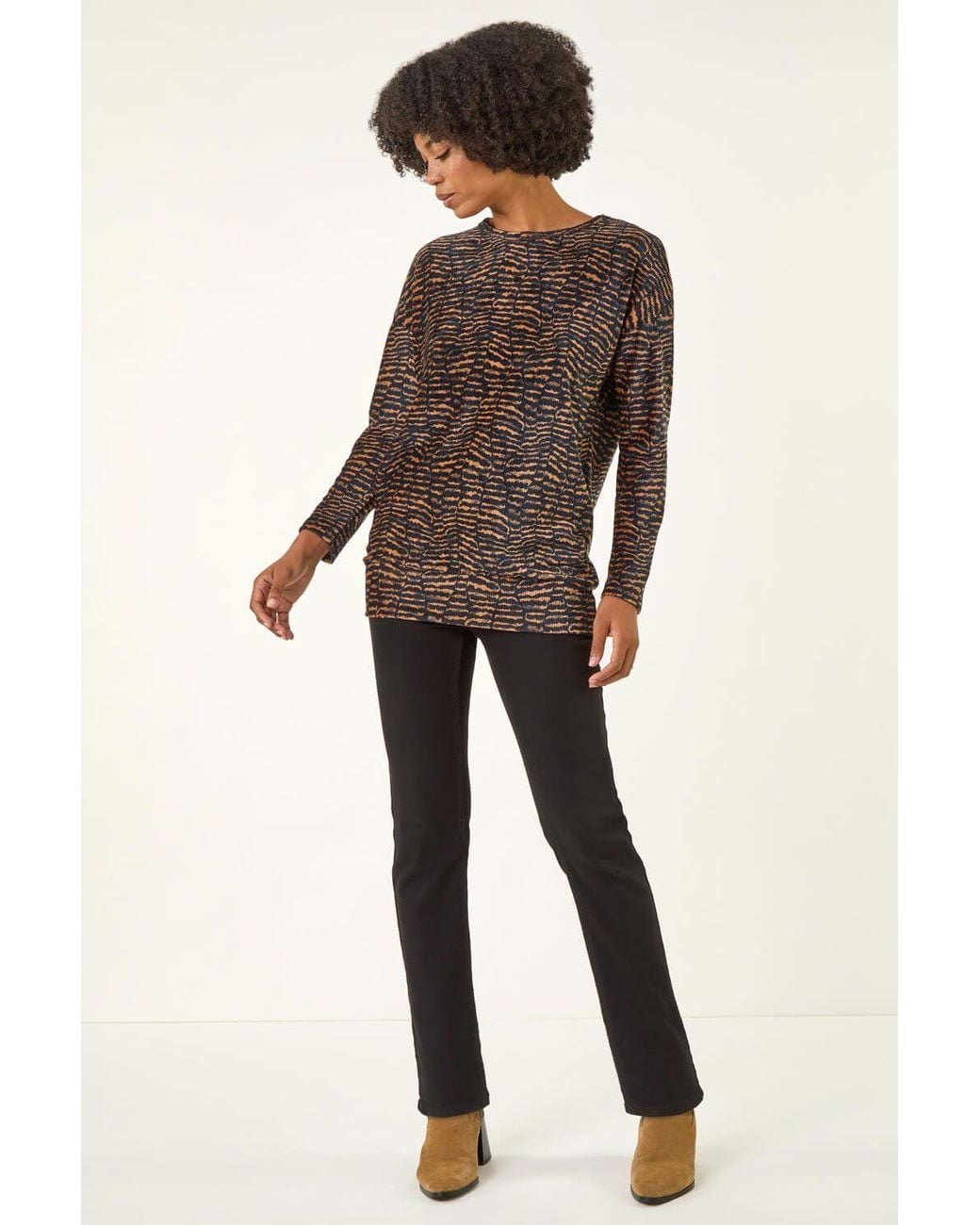 Roman Natural Animal Print Bubble Hem Top