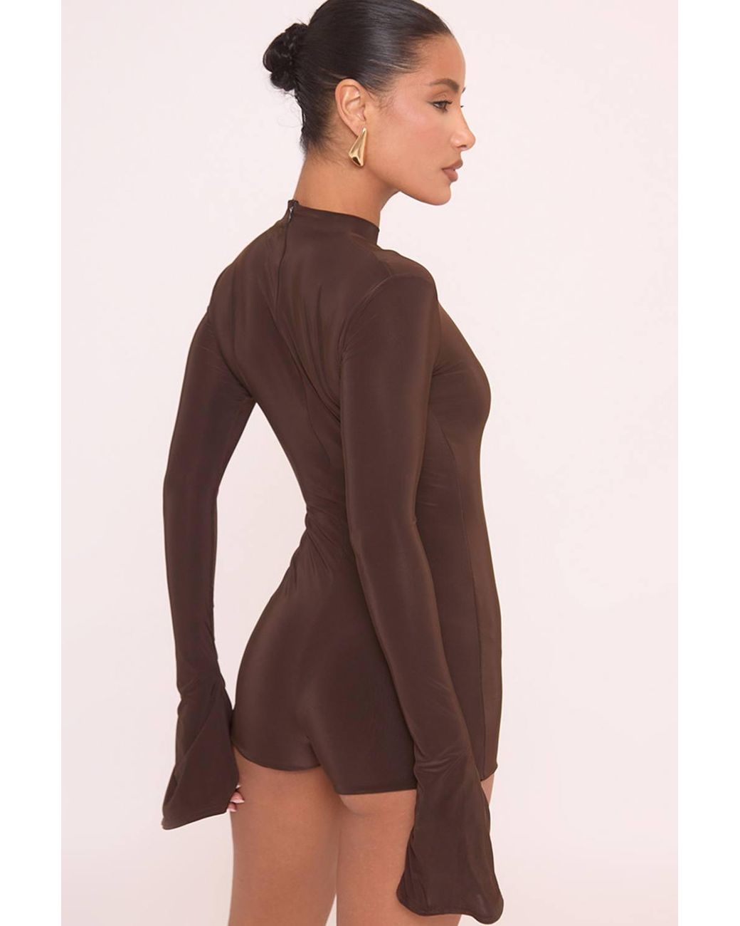 EGO Brown Long Sleeve Slinky Playsuit