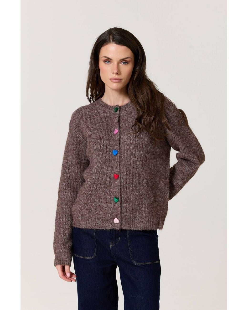 Liquorish Blue Heart Button Wool Blend Cardigan
