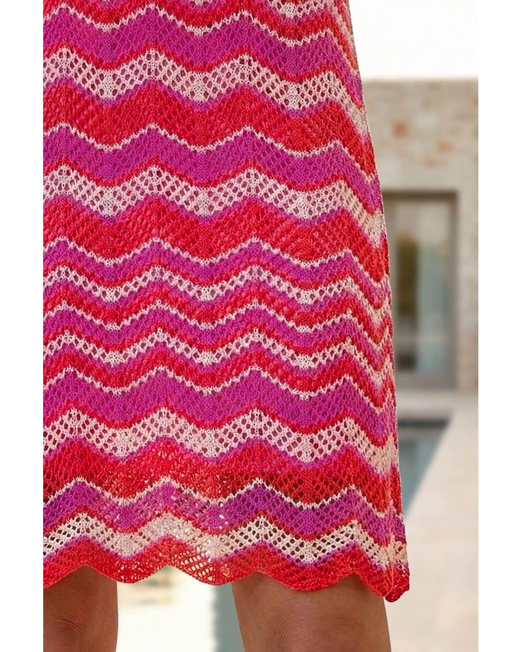 Roman Red Zig Zag Print Knitted Shift Dress
