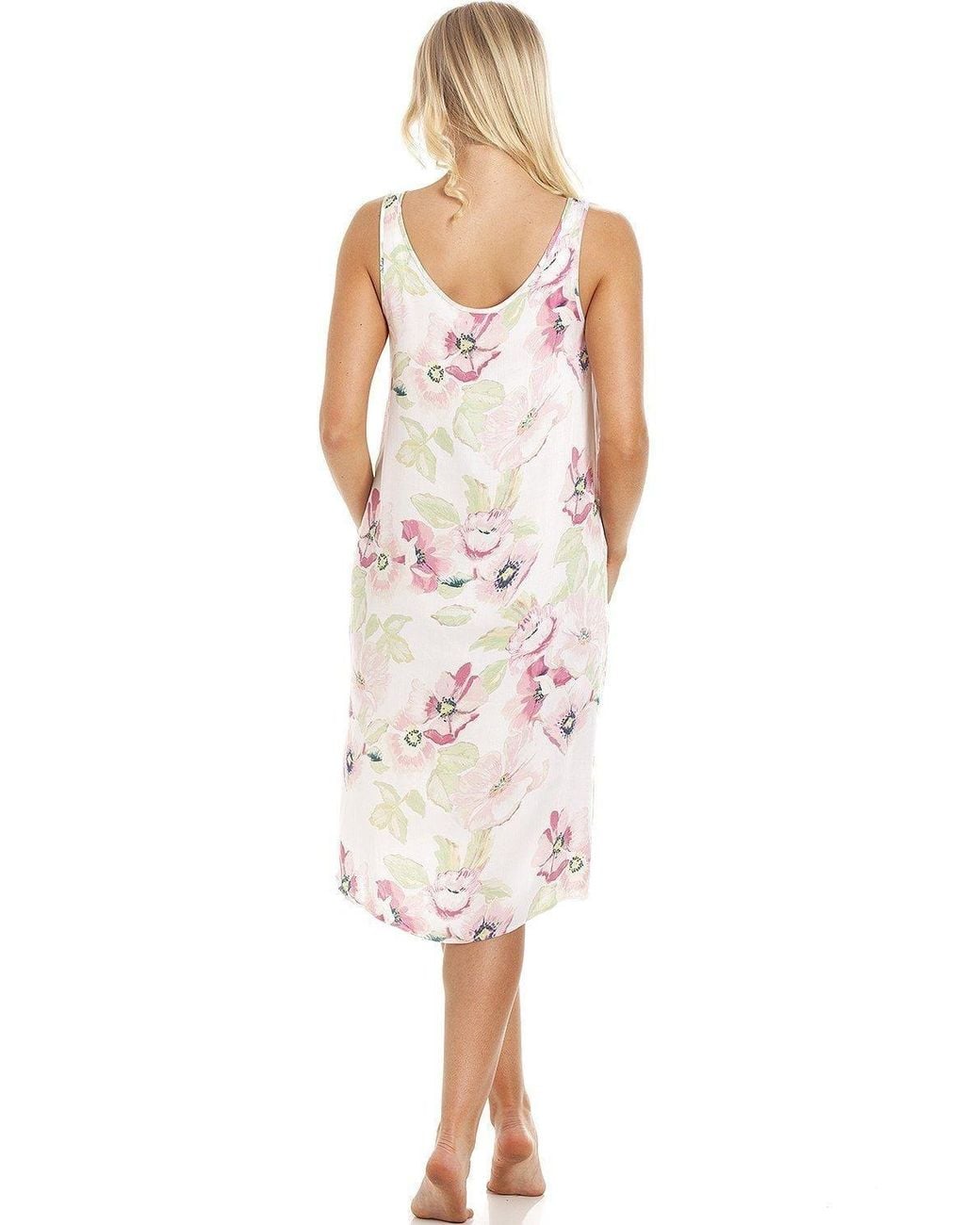 CAMILLE White Classic Sleeveless Poppy Print Chemise
