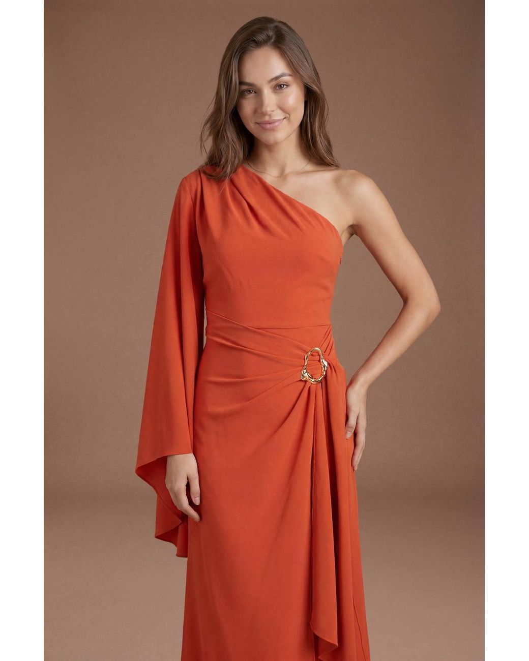 Coast Red Metal Detail One Shoulder Midi Dress