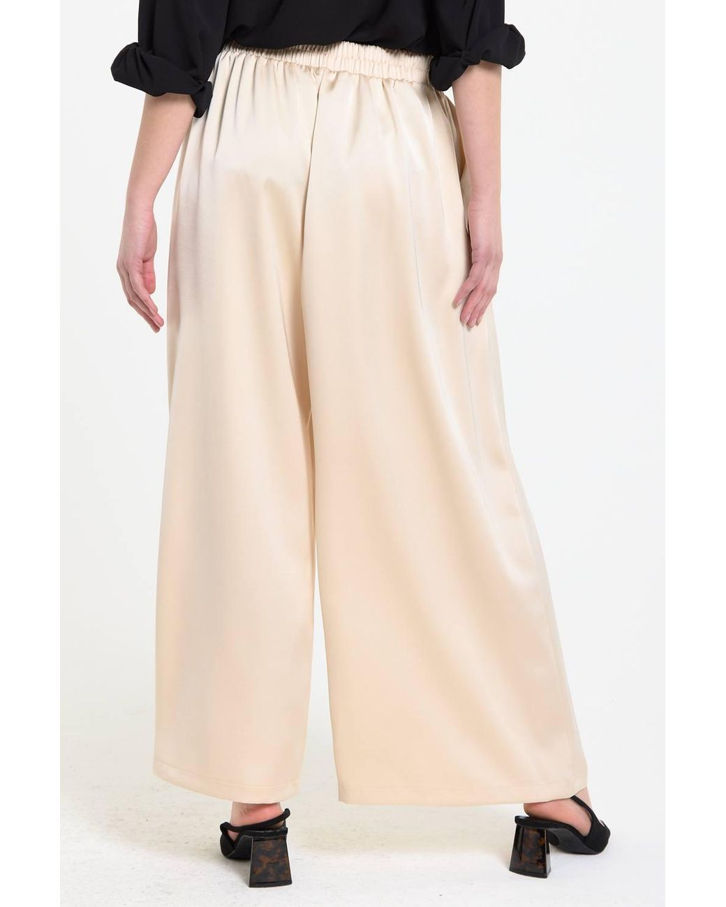Liquorish Natural Satin Wide Leg Trousers