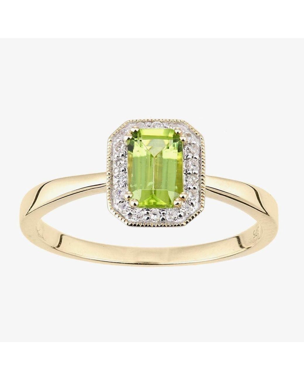 T.H.Baker Metallic 9Ct Peridot 0.08Ct Diamond Cluster Ring