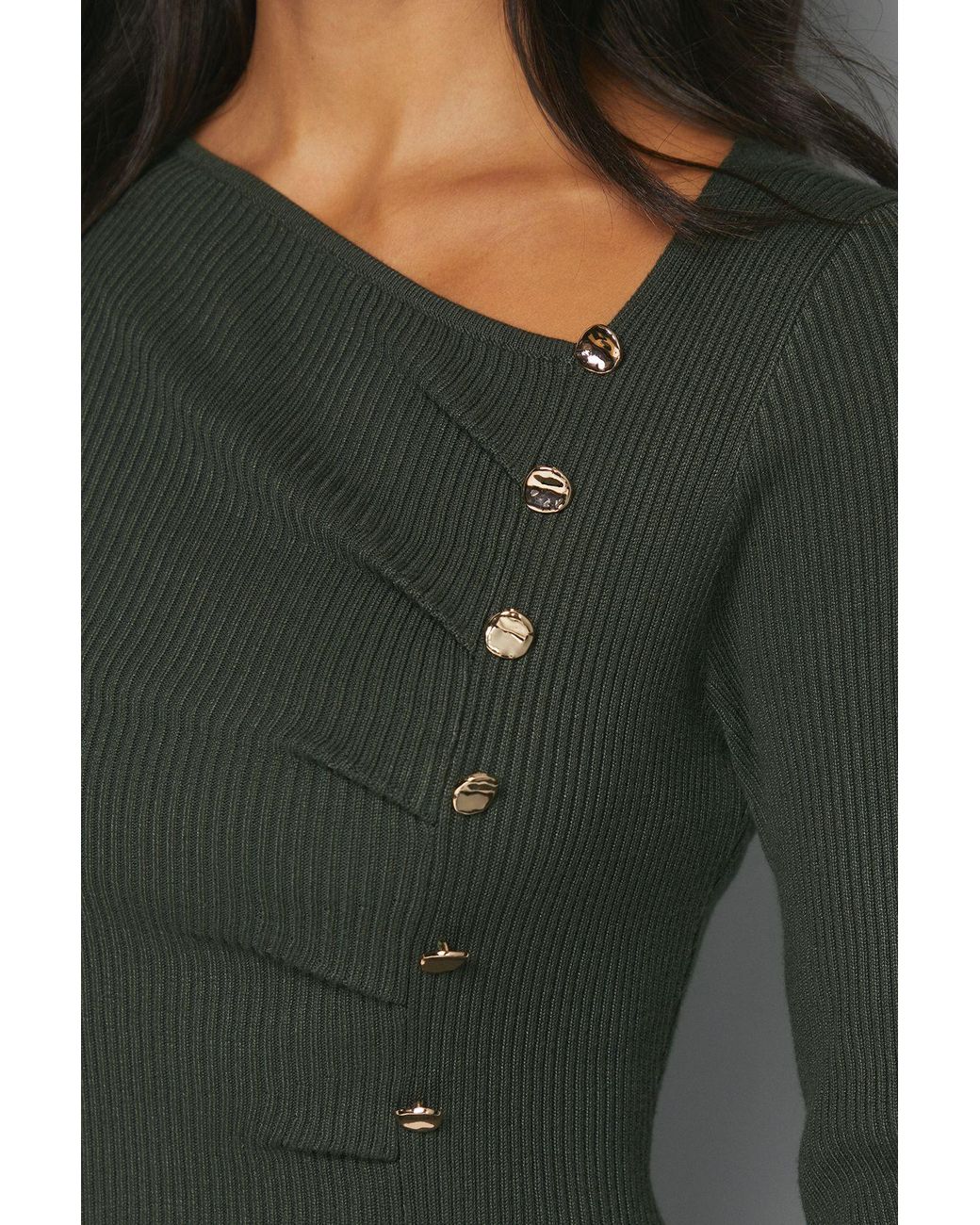 Wallis Green Colour Block Asymmetric Knitted Dress