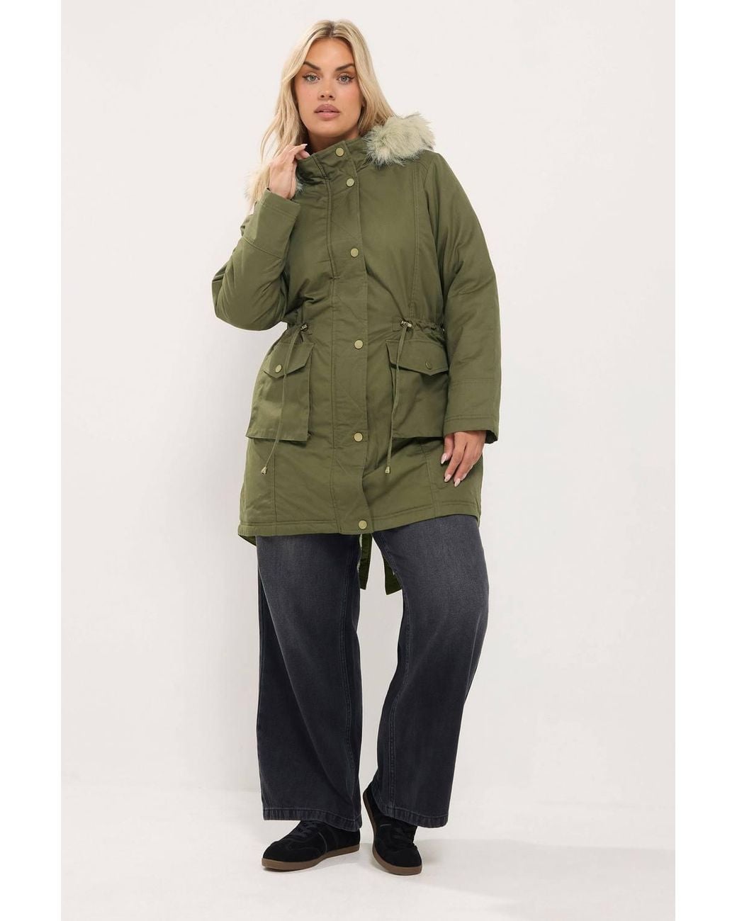 Yours Green Faux Fur Parka Coat