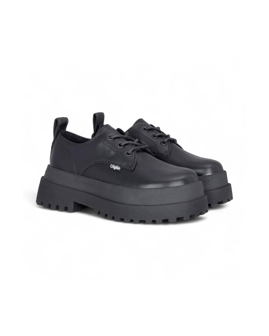 Infinity Leather Black Buffalo Lace-Up Chunky Platform Derby Shoes