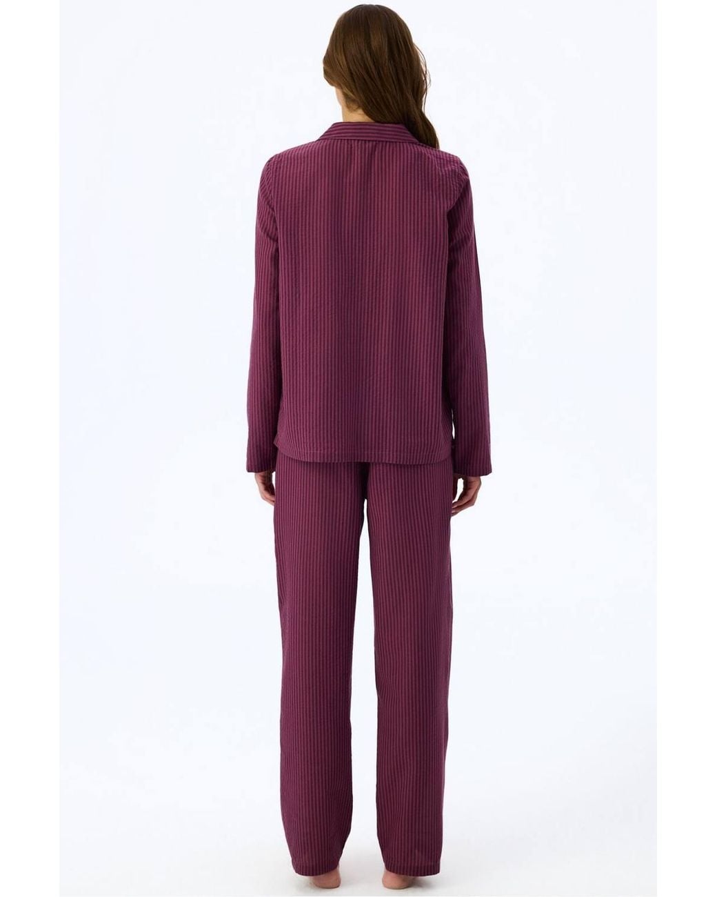Penti Red Lea Striped Long Sleeve Shirt Trousers Pyjama Set