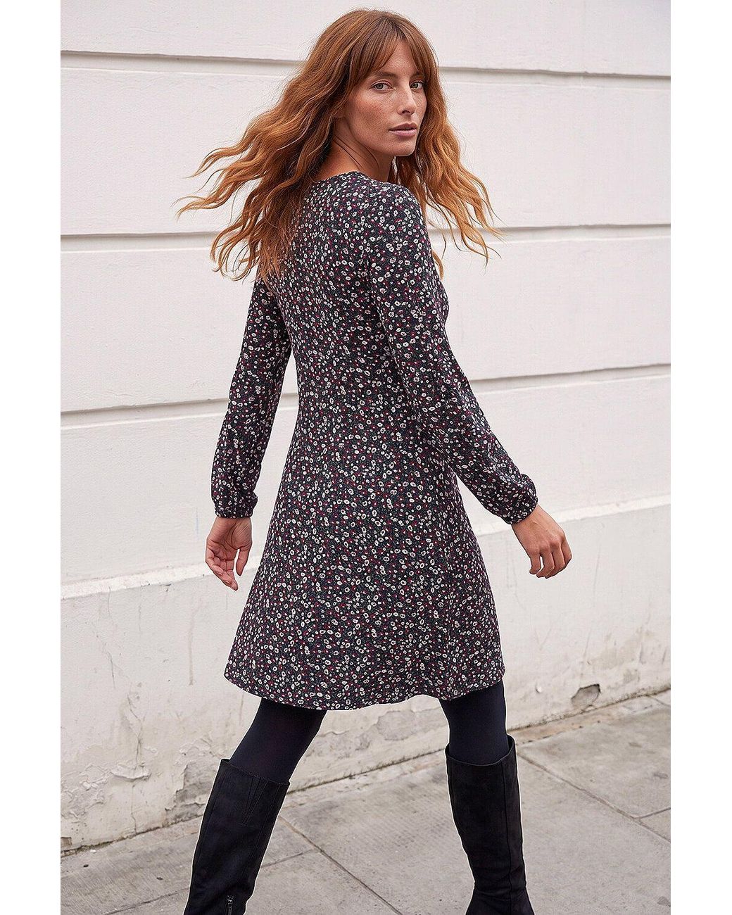 Roman Blue Ditsy Floral Print Stretch Dress