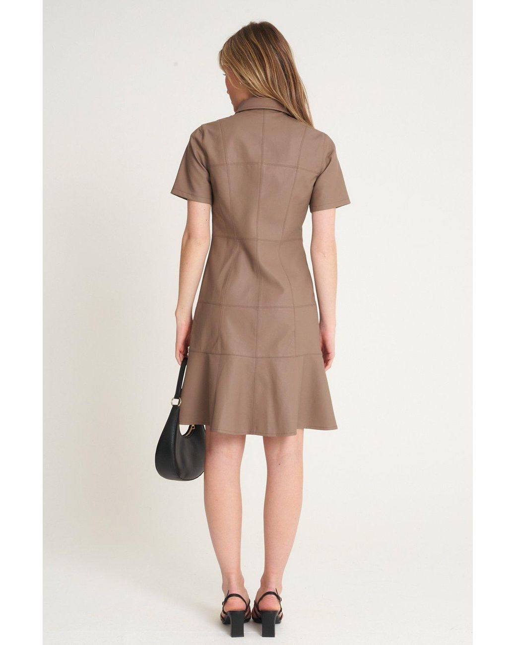 Barneys Originals Faux Leather Shirt Dress in Natural Lyst UK