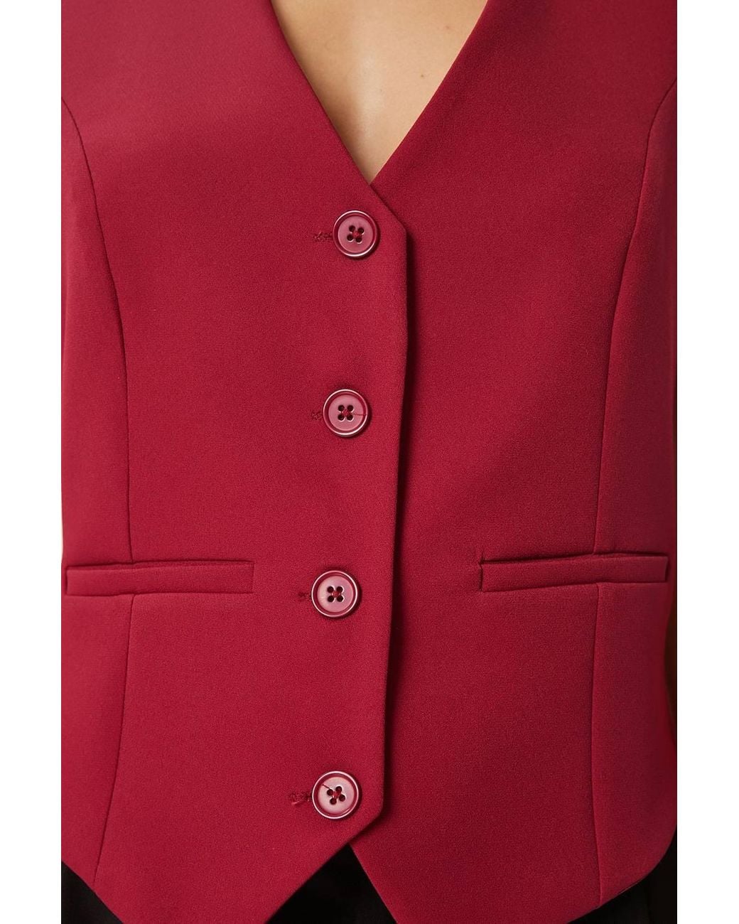 Happiness İstanbul Red Crop Button Waistcoat