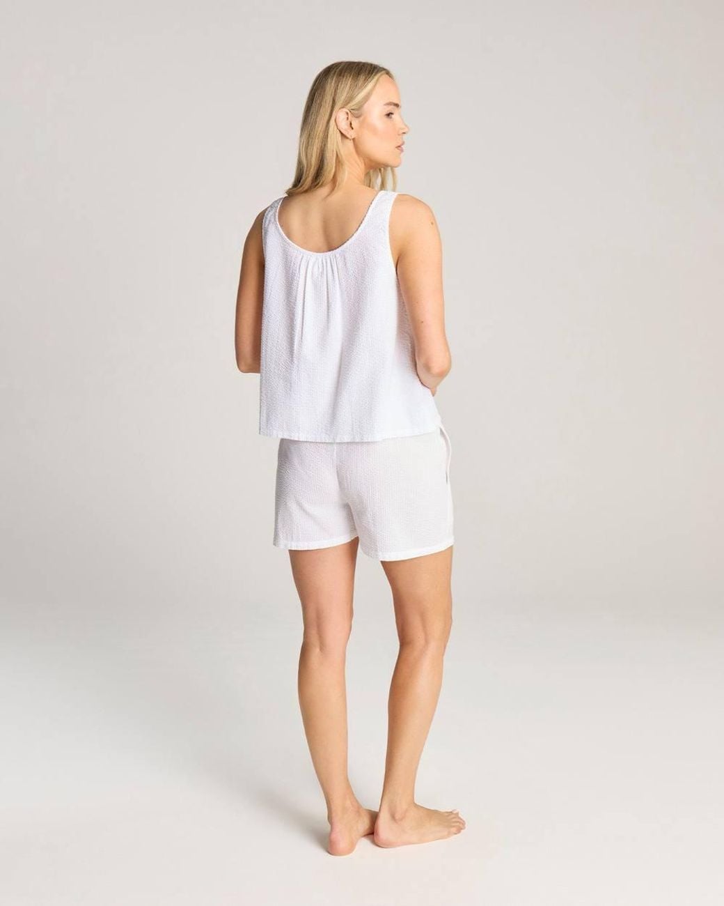 Nudea White Cotton Seer Sucker Button Cami