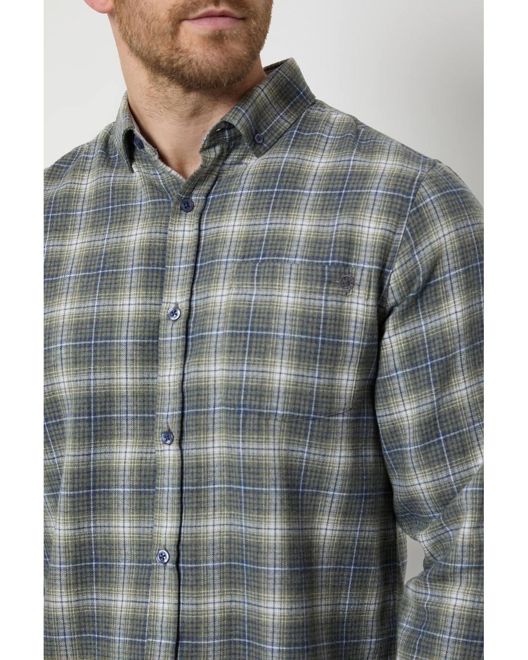 MAINE Gray Herringbone Check Long Sleeve Shirt for men
