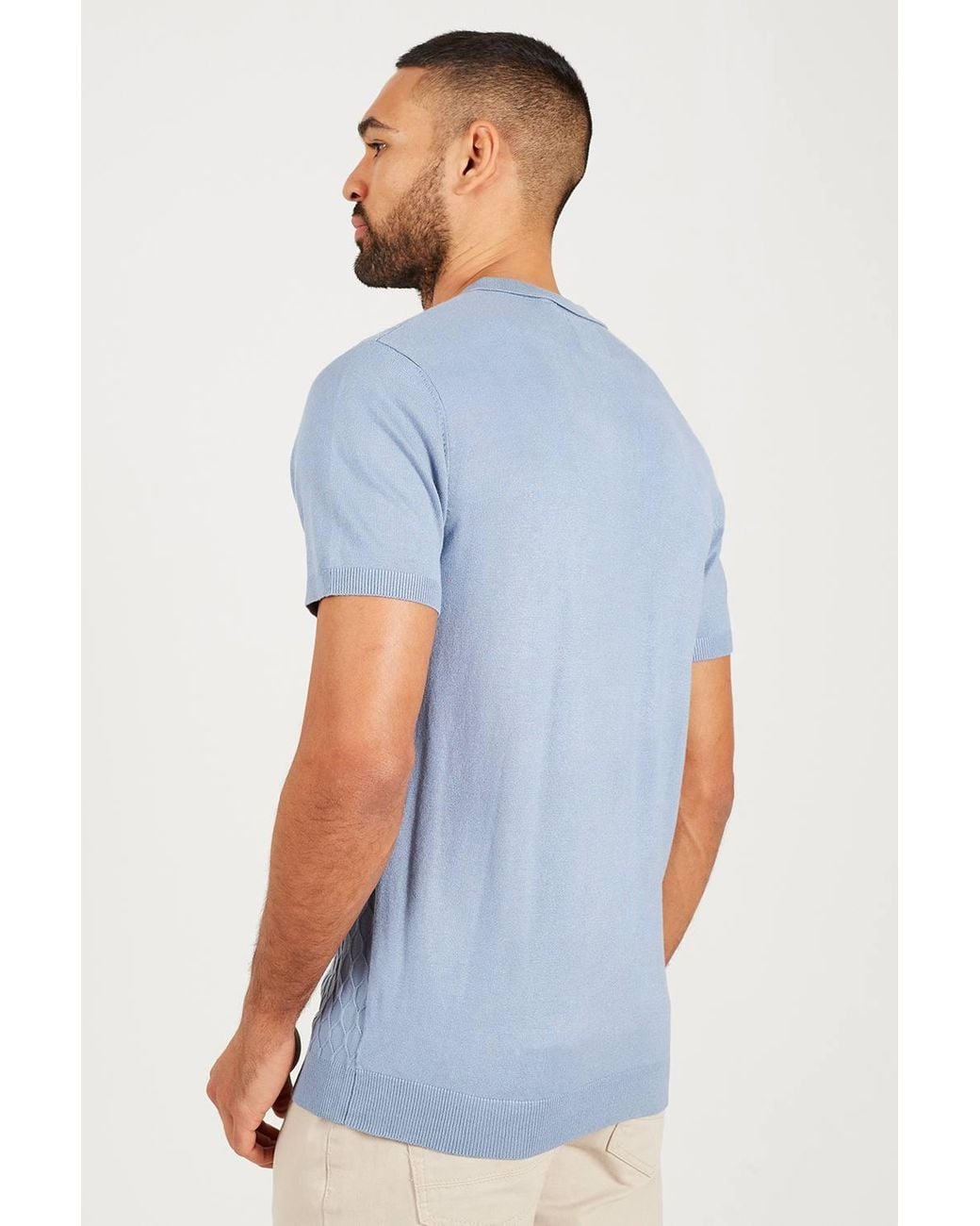 Brave Soul Blue Short Sleeve Knitted Polo Shirt for men