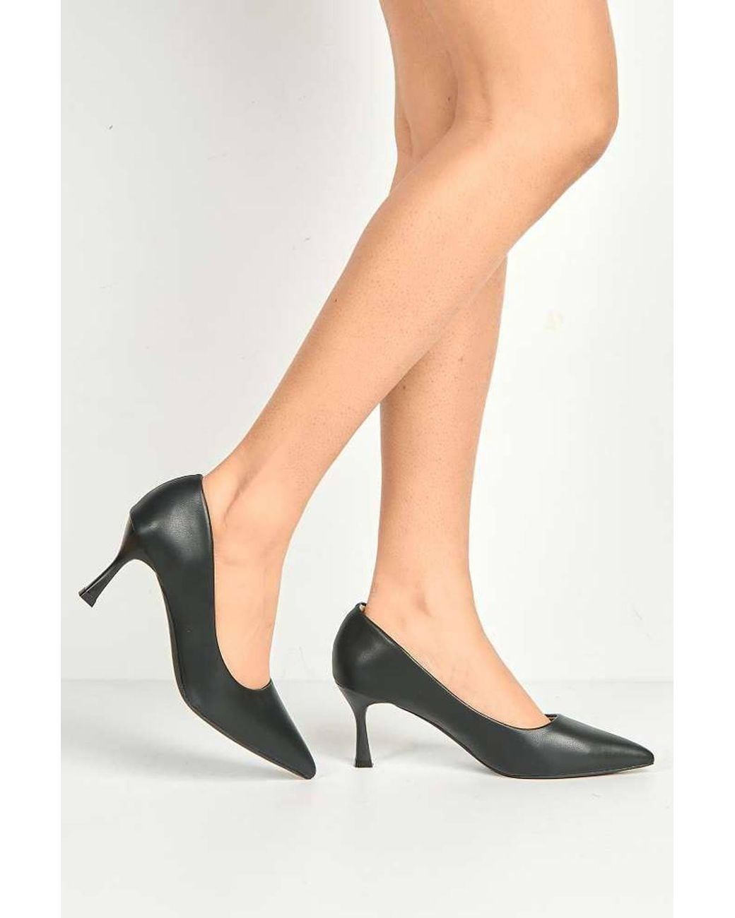 Miss Diva Black Aranea Pointed Toe Court Shoes