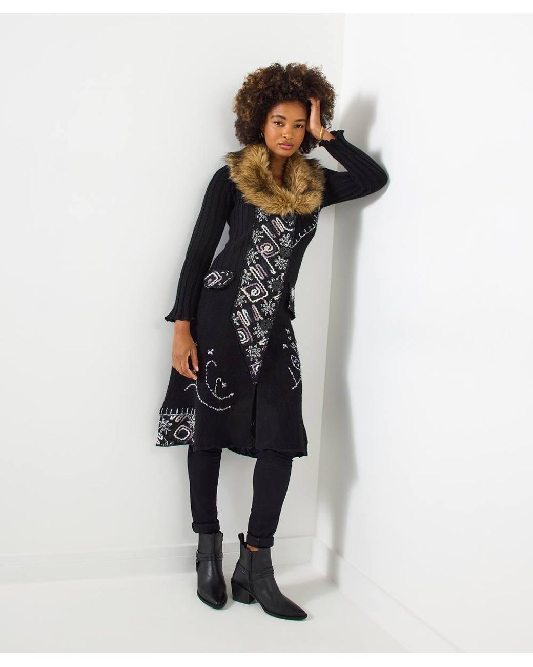 Joe Browns Blue Faux Fur Collar Cardigan