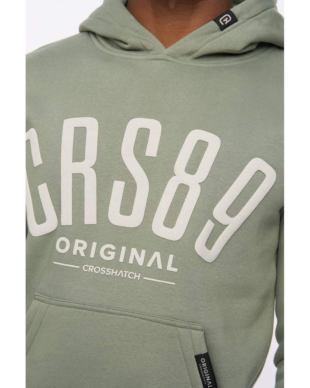 Crosshatch Green Hallfell Overhead Hoodie With Bold Chest Branding for men