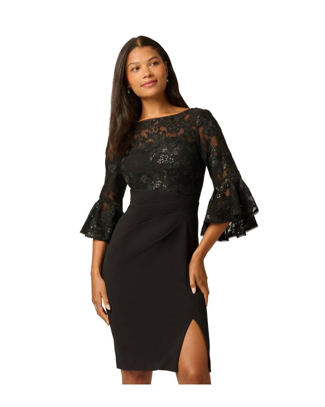Adrianna Papell Black Floral Lace Combo Dress