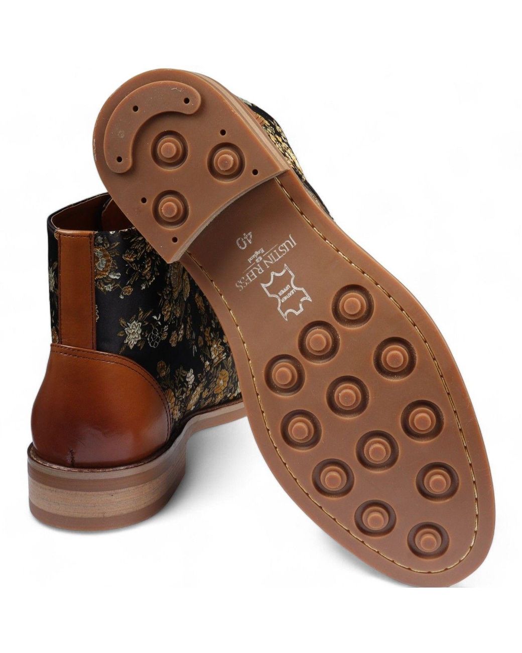 Infinity Leather Brown Floral Print Leather Oxford Ankle Boots for men