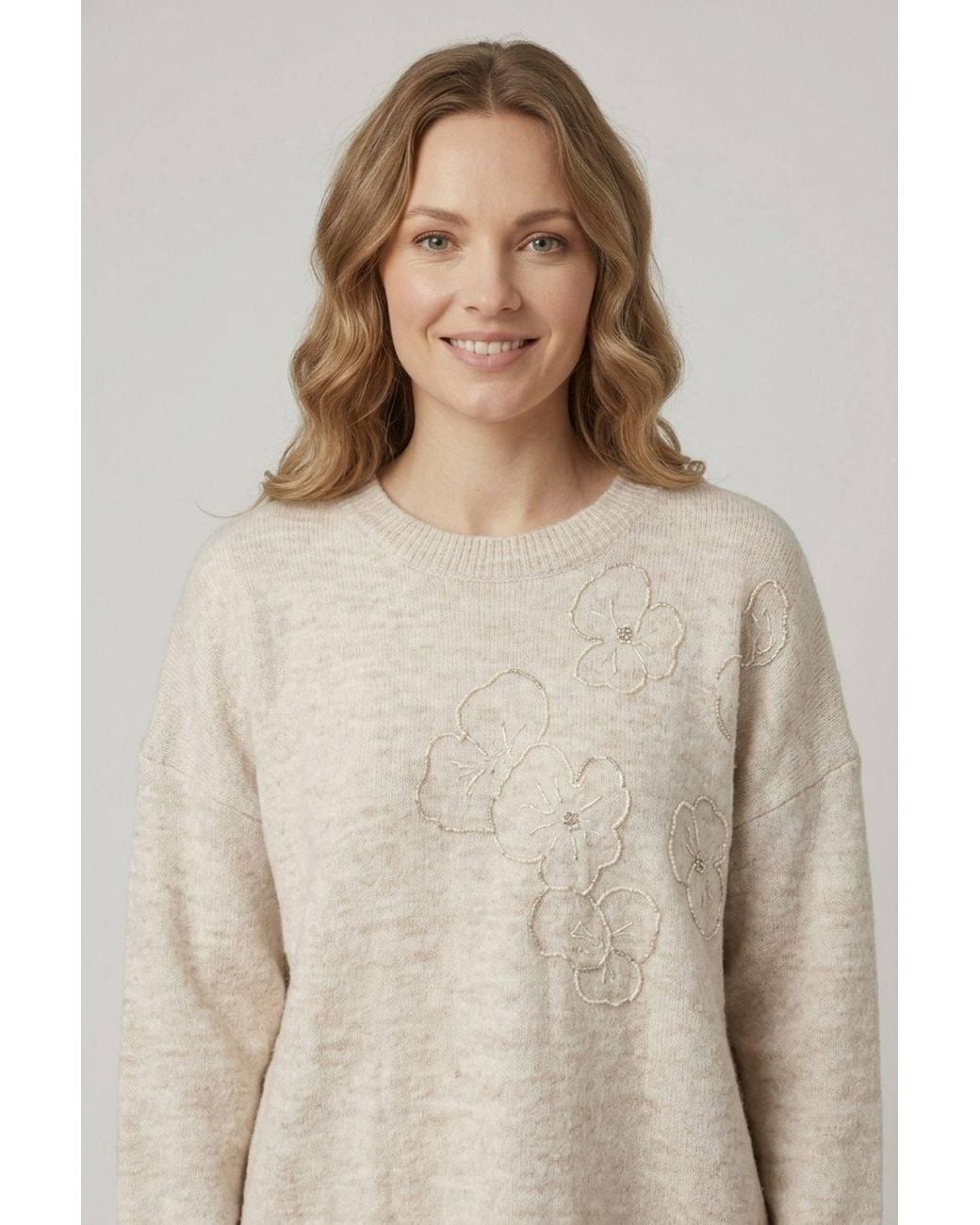 Izabel London Blue Floral Embellished Textured Jumper