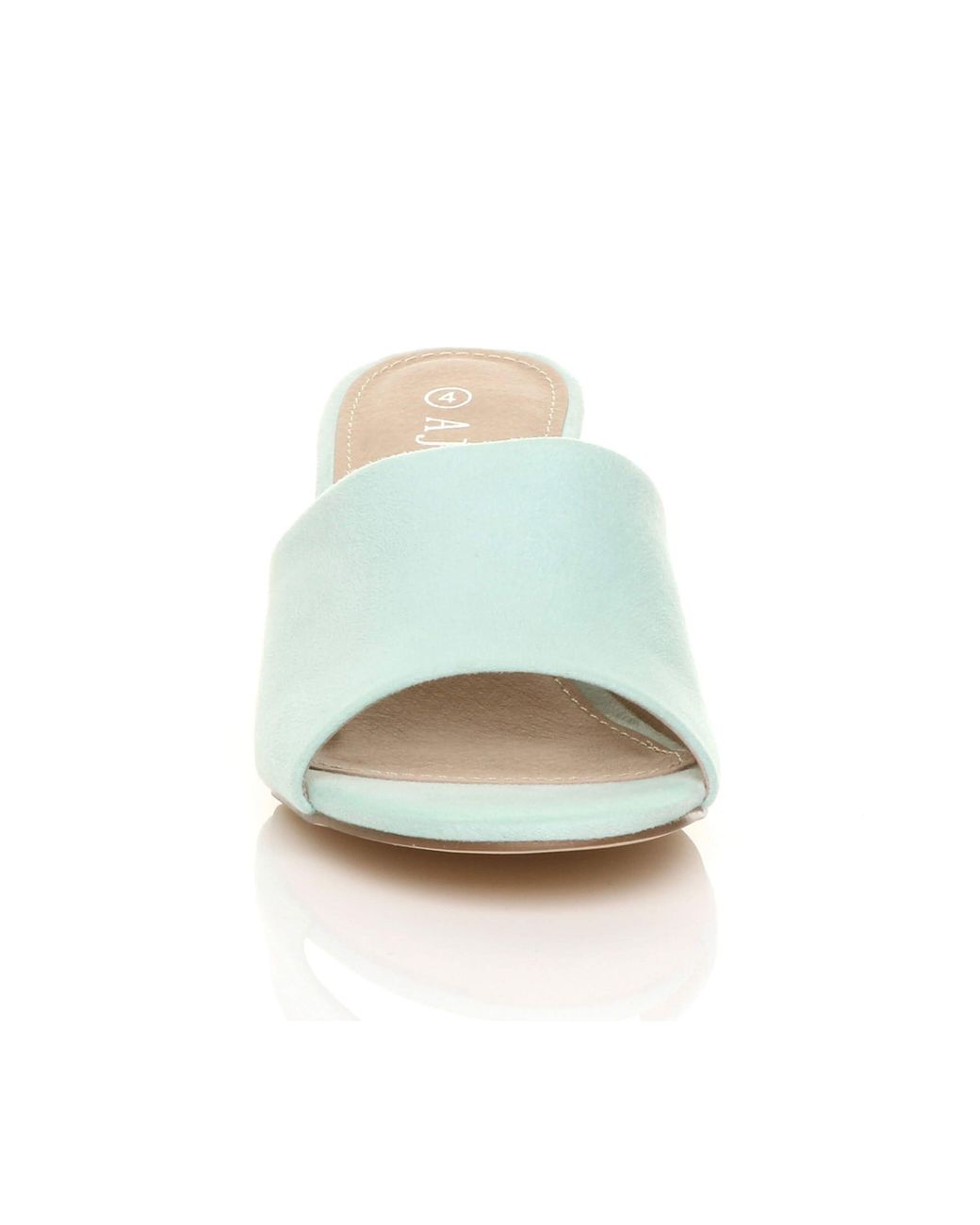 AJVANI Blue Mid Block Heel Peep Toe Mules Sandals