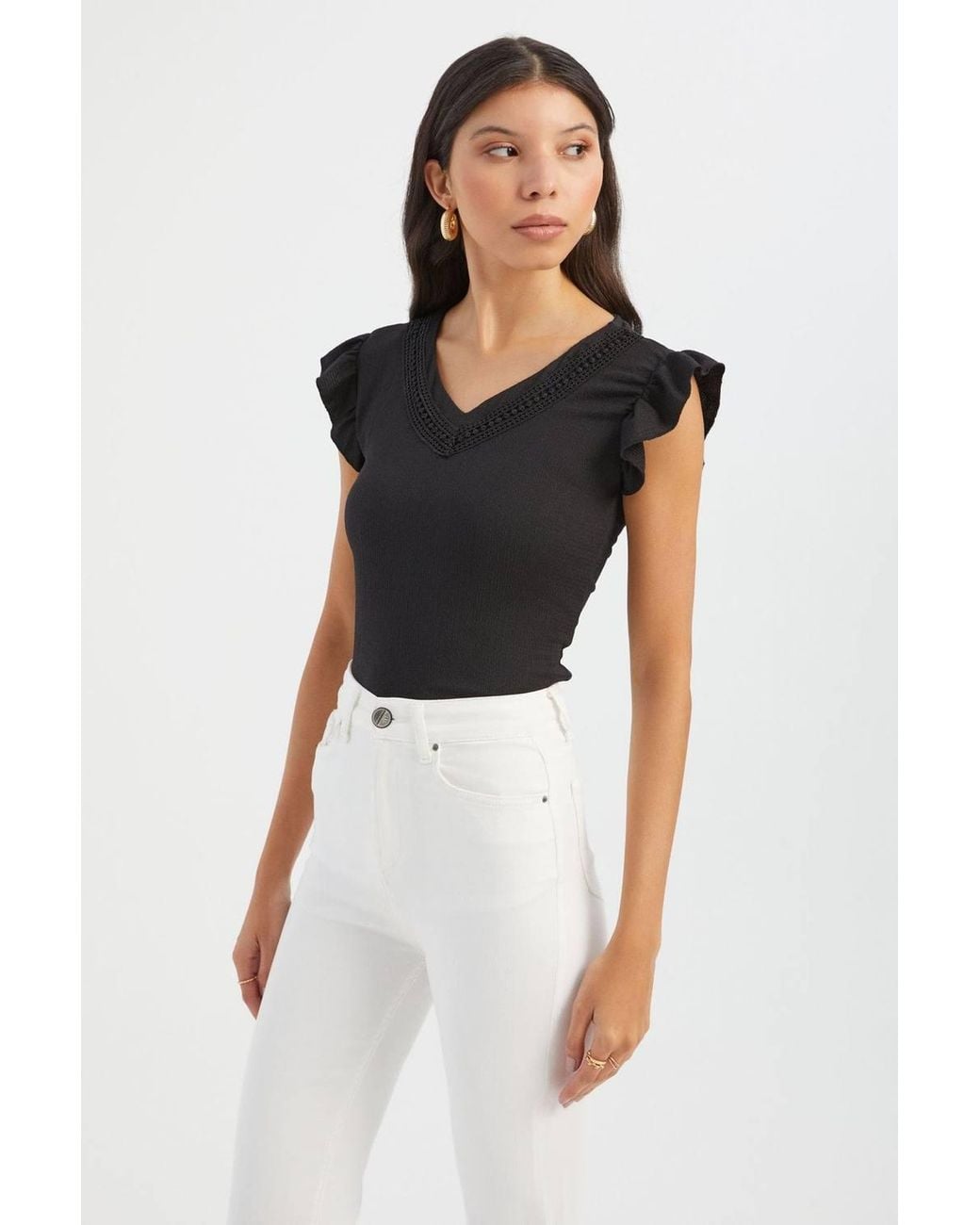Hiccup Black V Neck Short Sleeve Blouse