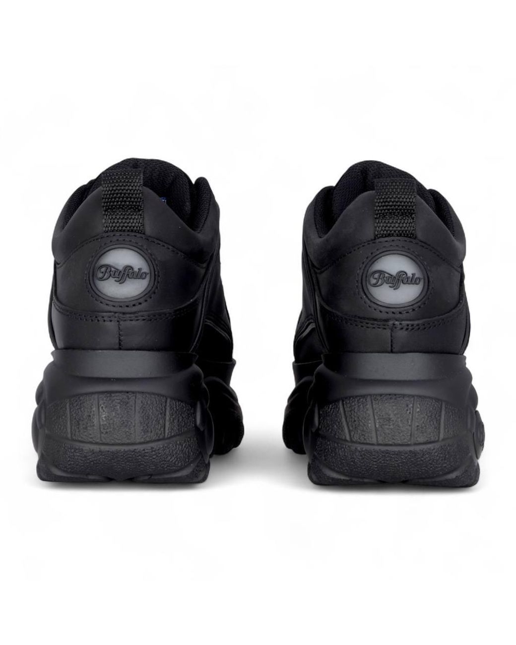 Infinity Leather Black Buffalo Leather Chunky Platform Fashion Trainers