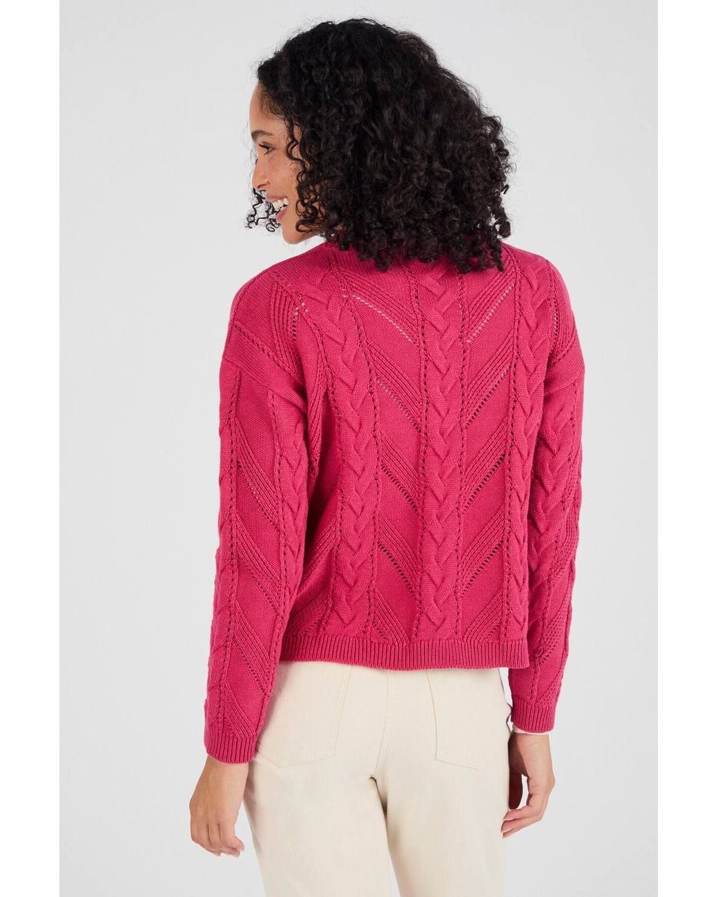 DAMART Pink Cotton Blend Chevron & Cable Stitch V-Neck Cardigan