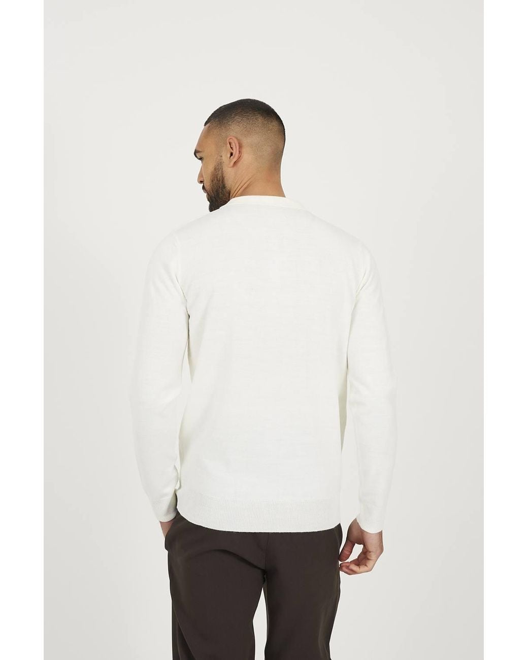 Brave Soul White Long Sleeve Knitted Polo for men