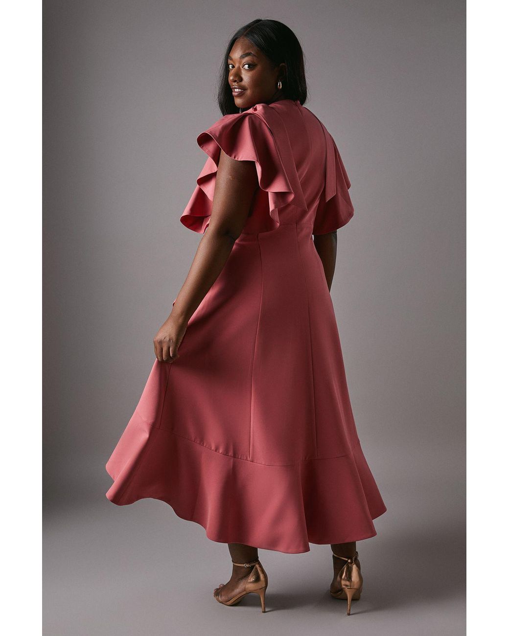 Coast Pink Plus Crepe Ruffle Wrap Midi Dress