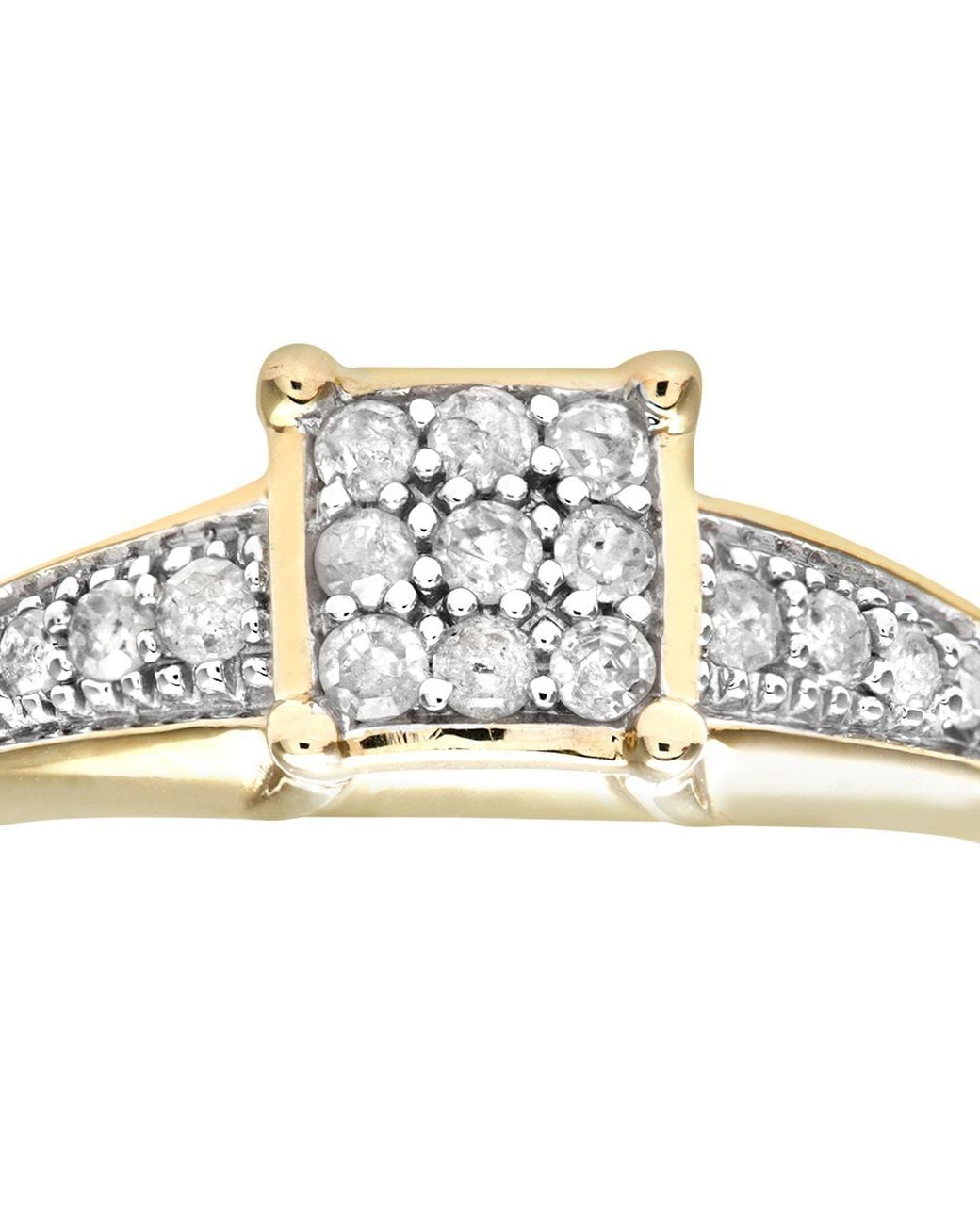 Jewelco London Metallic 9Ct 1/4Ct Diamond Raised Square Top Signet Cluster Ring