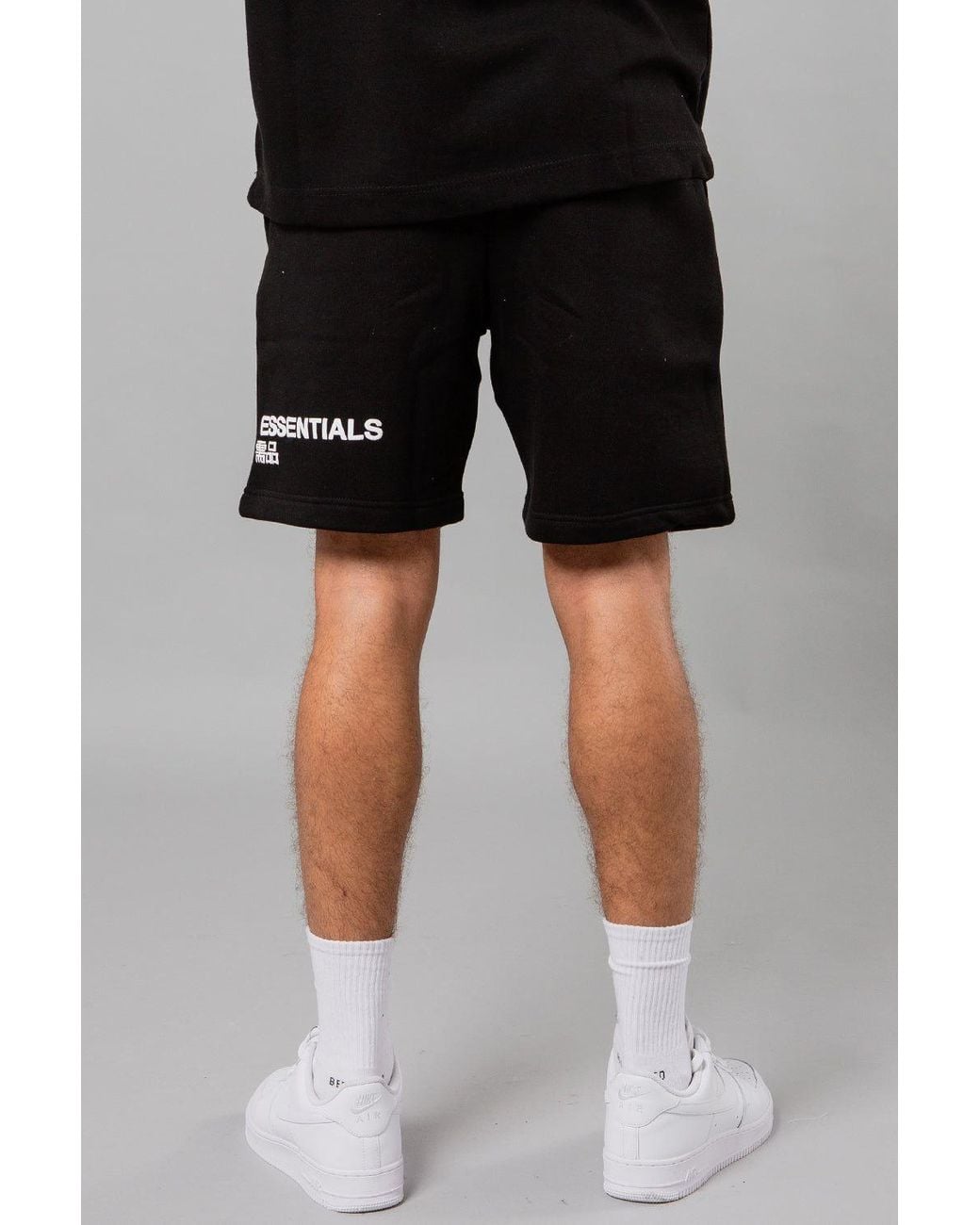 Blank Essentials Black Cotton Blend Shorts With Graphic Print for men