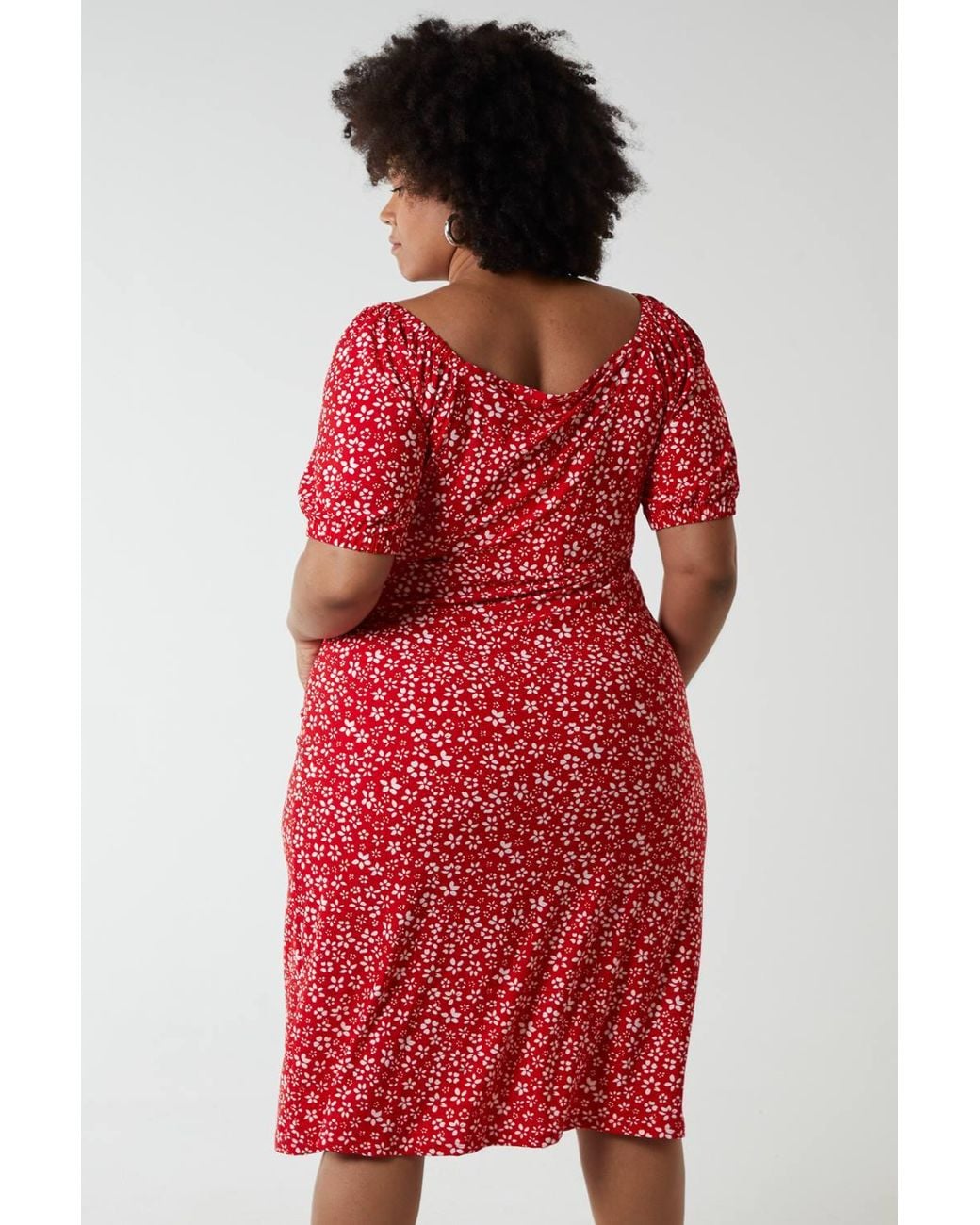 Blue Vanilla Red Curve Milkmaid Stretch Crepe Midi Dress