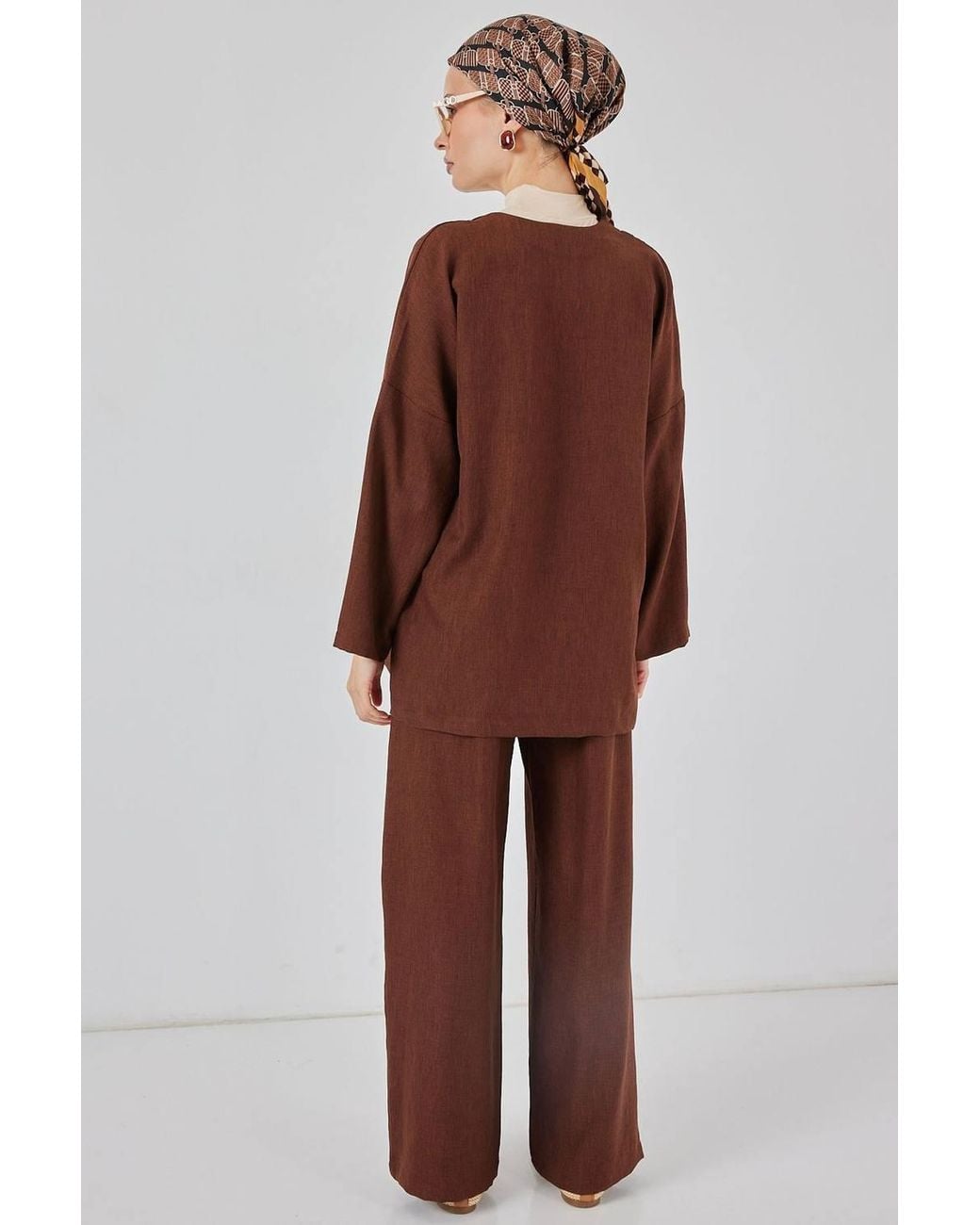 Bigdart Brown V-Neck Cardigan & Wide Leg Pants Set