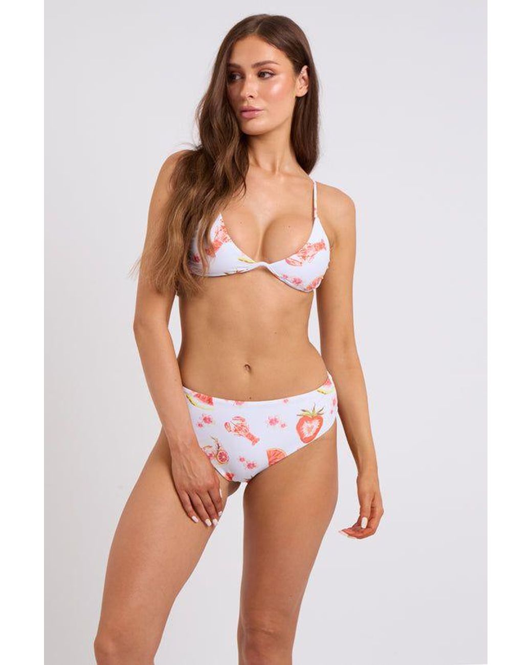 Urban Bliss White Fruit Lobster Print Bikini Top